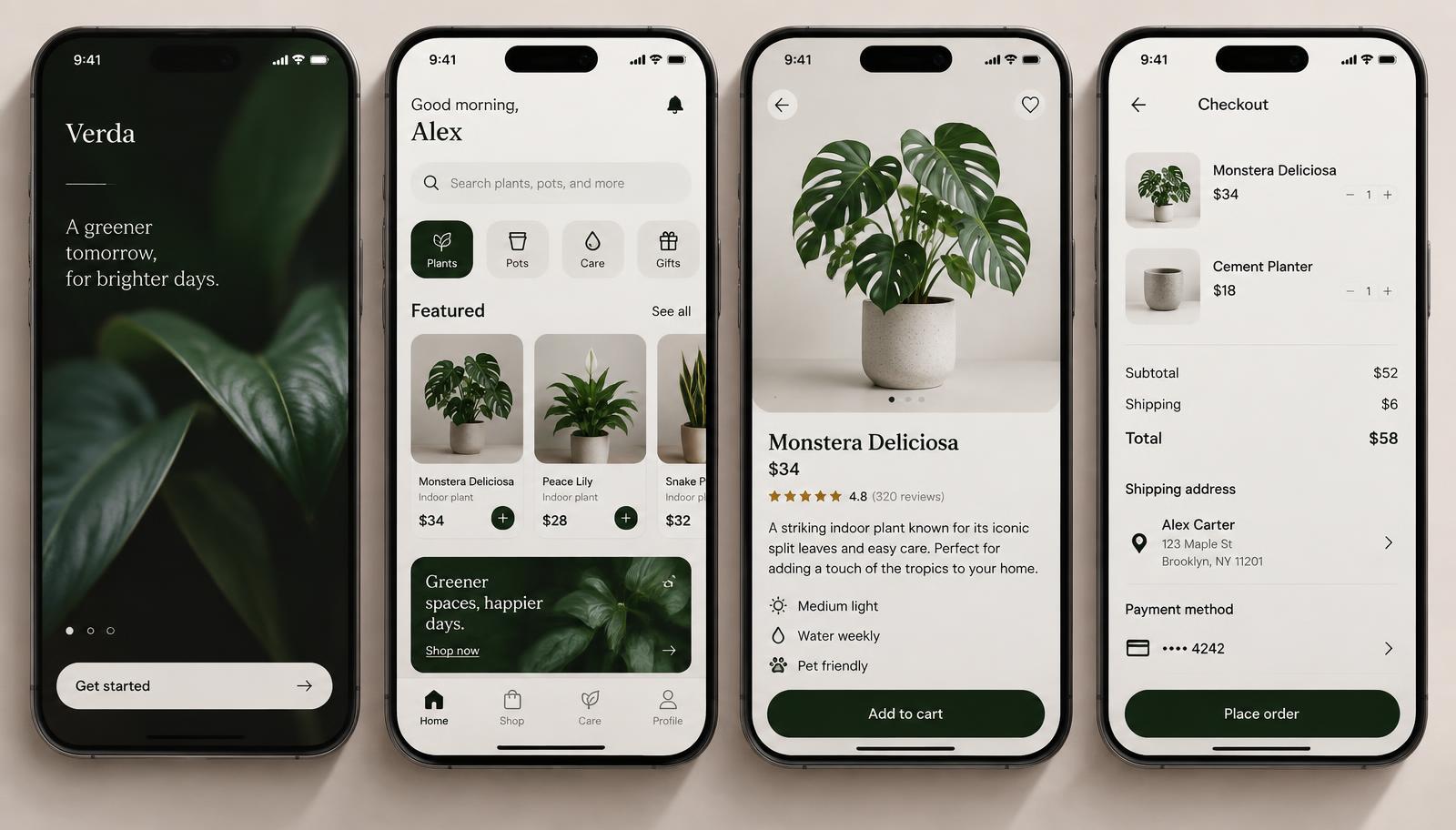 Mobile app screens